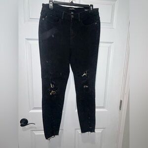 Judy Blue Black Skinny Jeans‎ Distressed with Animal Print 9/29